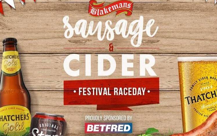 Promotional banner for Sausage & Cider themed raceday at Uttoxeter Racecourse.
