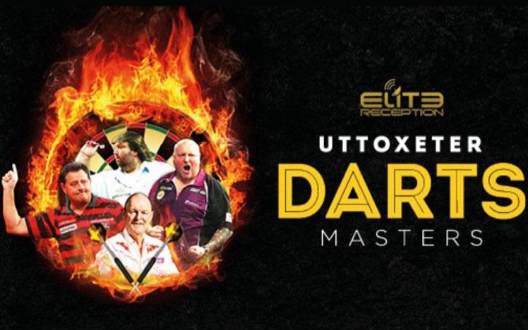 Promotional banner for Darts Masters event at Uttoxeter Racecourse.