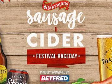 Promotional banner for Sausage & Cider themed raceday at Uttoxeter Racecourse.